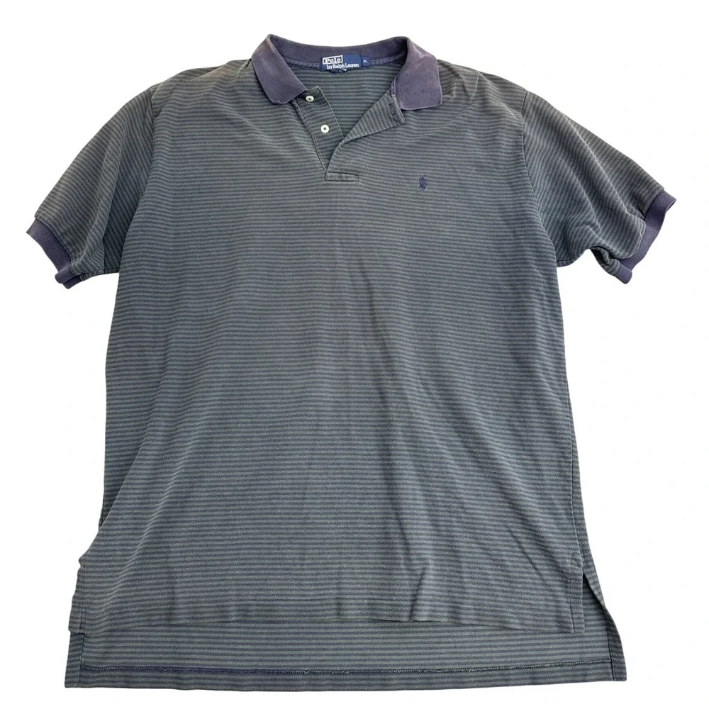 Polo Ralph Lauren Mens XL Blue Green Striped Short Sleeve Polo Shirt Made in USA